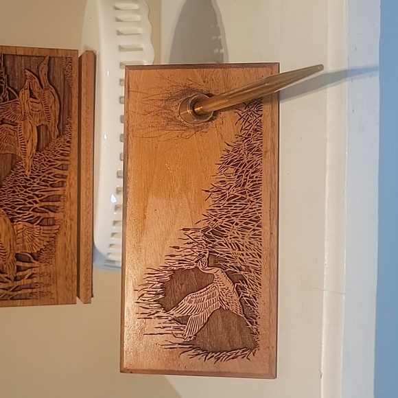 Lasercraft Vintage Brown Walnut Wood Three Piece Ducks Desk Set - Picture 3 of 8